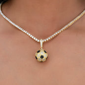 Iced Soccer Ball Pendant in Yellow Gold
