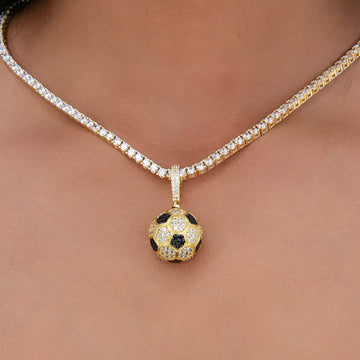 Iced Soccer Ball Pendant in Yellow Gold