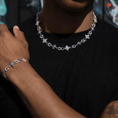 Iced Cruciform Flower Skull Cross Chain + Bracelet Bundle in White Gold
