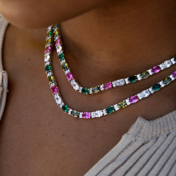 Collar de tenis multicolor con piedras de corte ovalado mixto - 5 mm