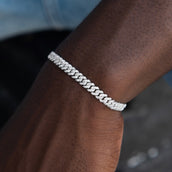 GLD Micro Diamond Prong Cuban Bracelet in White Gold - 6mm