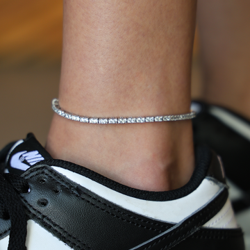 Tobillera tenis de diamantes en oro blanco - 2mm