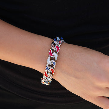 Pulsera de eslabones cubanos oficial de la MLB Boston Red Sox Stealth en oro blanco