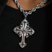Medieval Cross Black Stones Pendant in White Gold