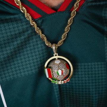 Dije de globo terráqueo giratorio de México con diamantes en oro amarillo