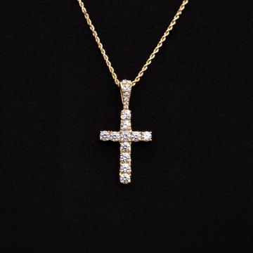 Micro Diamond Cross Pendant + 2MM Rope Chain Bundle in Yellow Gold