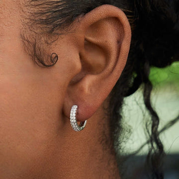 Micro Double Row Extra Small Huggie Hoop Earrings in White Gold