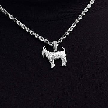 Micro Simple Goat Pendant in White Gold