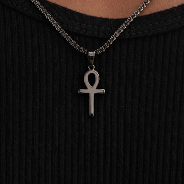 Micro Simple Ankh Cross Pendant in Black