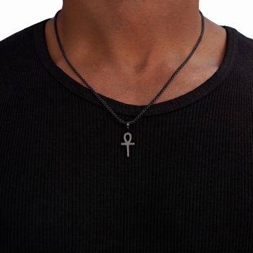 Micro Simple Ankh Cross Pendant in Black
