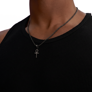 Micro Simple Ankh Cross Pendant in Black