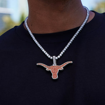 Colgante grande del logo oficial de la NCAA de los Texas Longhorns en oro blanco