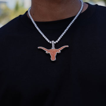 Colgante grande del logo oficial de la NCAA de los Texas Longhorns en oro blanco