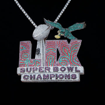 Official NFL Philadelphia Eagles Super Bowl LIX Champions Pendant, Large in White Gold