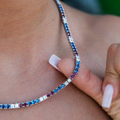 Collar de tenis con diamantes de 3 mm - azul real, rojo y blanco