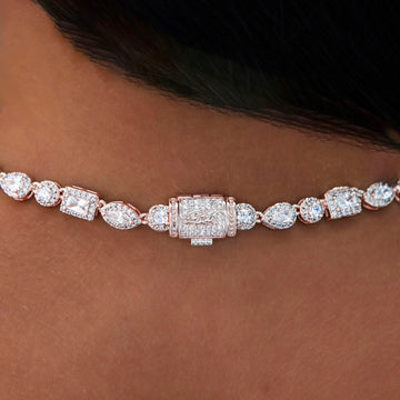 Collar Pave de Diamantes Mixtos en Oro Rosa