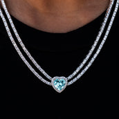 Collar de tenis de doble fila con diamantes Corazón Azul - Oro blanco