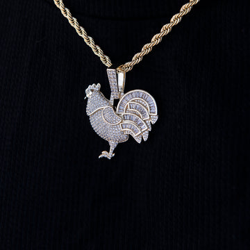 Iced Rooster Pendant in Yellow Gold