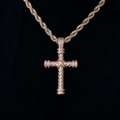Diamond Rope Cross Pendant in Rose Gold