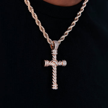 Diamond Rope Cross Pendant in Rose Gold