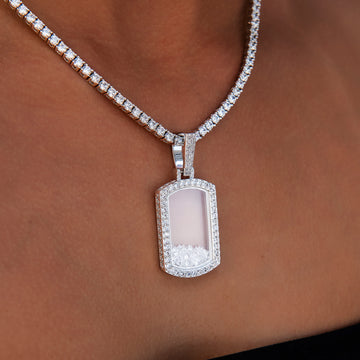Loose Diamond Dog Tag Pendant in White Gold