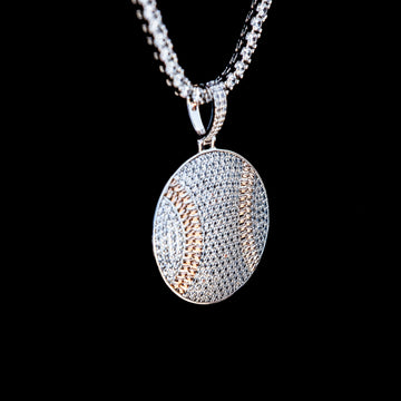 Pave Baseball Pendant in White Gold