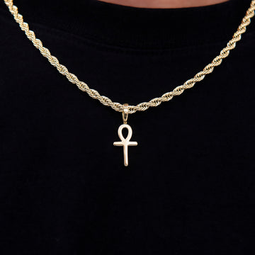 Colgante Micro Cruz Ankh Sencilla en Oro Amarillo