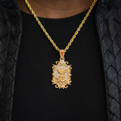Iced Medieval Saint Michael Dragon Pendant in Yellow Gold