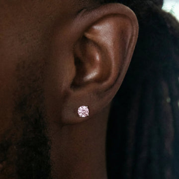 Pink Round Cut Stud Earring in White Gold - 5mm