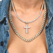 Collares de tenis de diamantes y cubanos de diamantes + Conjunto de cruz de diamantes en oro amarillo