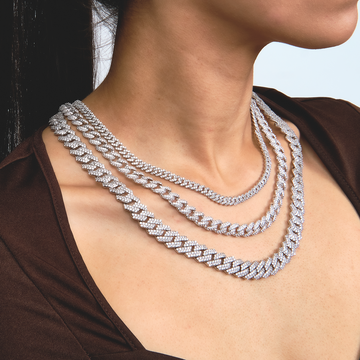 Paquete de cadenas cubanas de oro blanco con diamantes