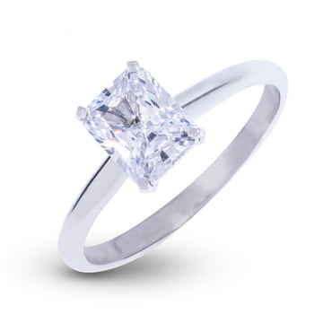 Anillo de compromiso radiante con diamante de laboratorio de una sola piedra en oro blanco macizo