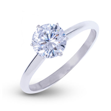 Anillo de compromiso redondo con diamante de laboratorio de una sola piedra en oro blanco macizo