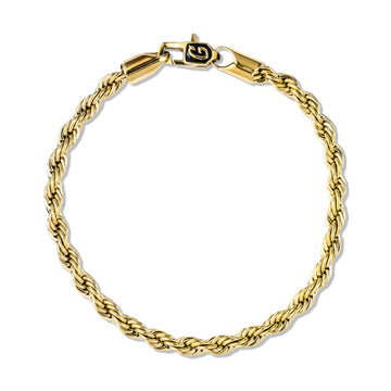 Pulsera de cadena de cuerda en vermeil de oro amarillo - 4 mm