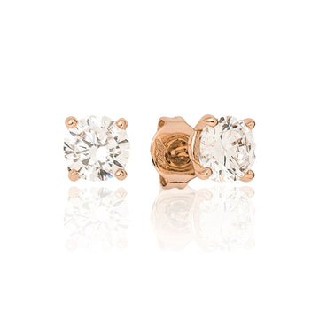 Moissanite Round Cut Diamond Stud Earrings in Rose Gold Vermeil - 5mm