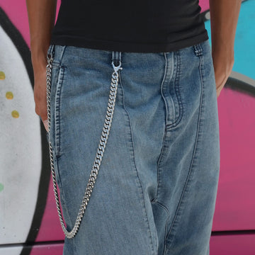 12MM Miami Cuban w/ 12MM Carabiner Pant Chain in White Gold
