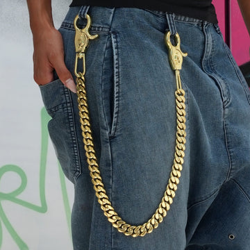 19MM Miami Cuban w/ 65MM Carabiner Pant Chain in Yellow Gold