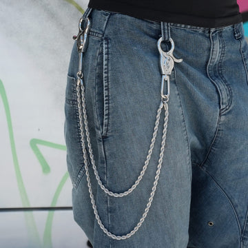 6MM Double Rope Chain w/ 65MM Carabiner Pant Chain in White Gold