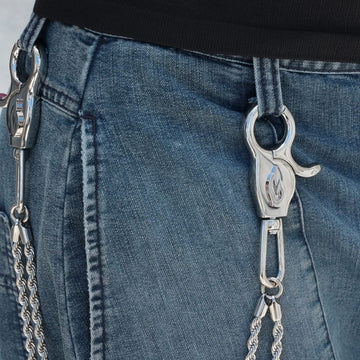 6MM Double Rope Chain w/ 65MM Carabiner Pant Chain in White Gold