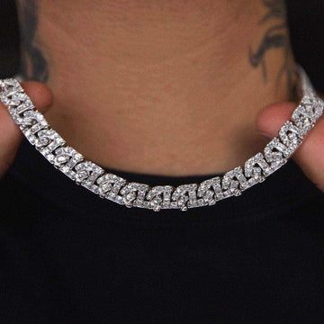 Baguette Chain Link Necklace in White Gold- 8mm