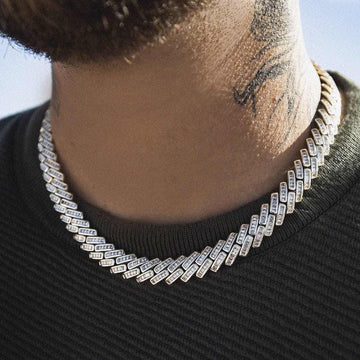 12mm Baguette Channel Set Cuban Necklace in Yellow Gold