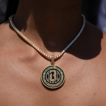 Baseball 101 Iced Coin Pendant in Yellow Gold