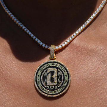 Baseball Lifestyle 101 Iced Coin Pendant in Yellow Gold