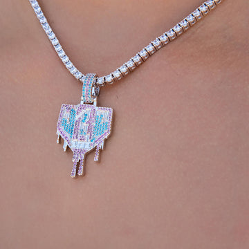 Baseball Lifestyle 101 Iced Dripping Homeplate Pendant in White Gold