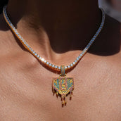 Baseball Lifestyle 101 Iced Dripping Homeplate Pendant in Yellow Gold