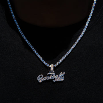 Baseball 101 Iced Wordmark Pendant in White Gold