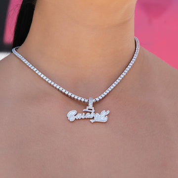 Baseball Lifestyle 101 Iced Wordmark Pendant in White Gold