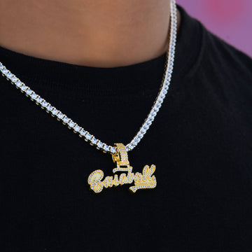 Baseball Lifestyle 101 Iced Wordmark Pendant in Yellow Gold
