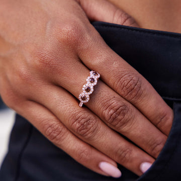 Anillo circular helado marrón en vermeil de oro rosa