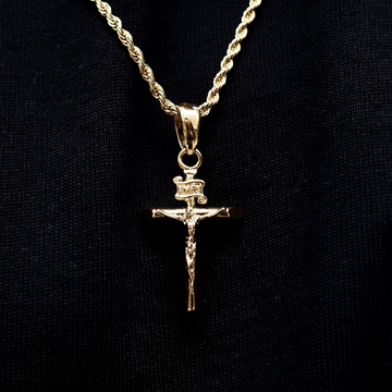 Crucifix Pendant + 2MM Rope Chain Bundle in Yellow Gold